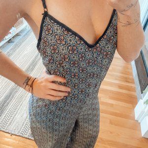 Silk-type Pattern Jumpsuit Cross Back M
